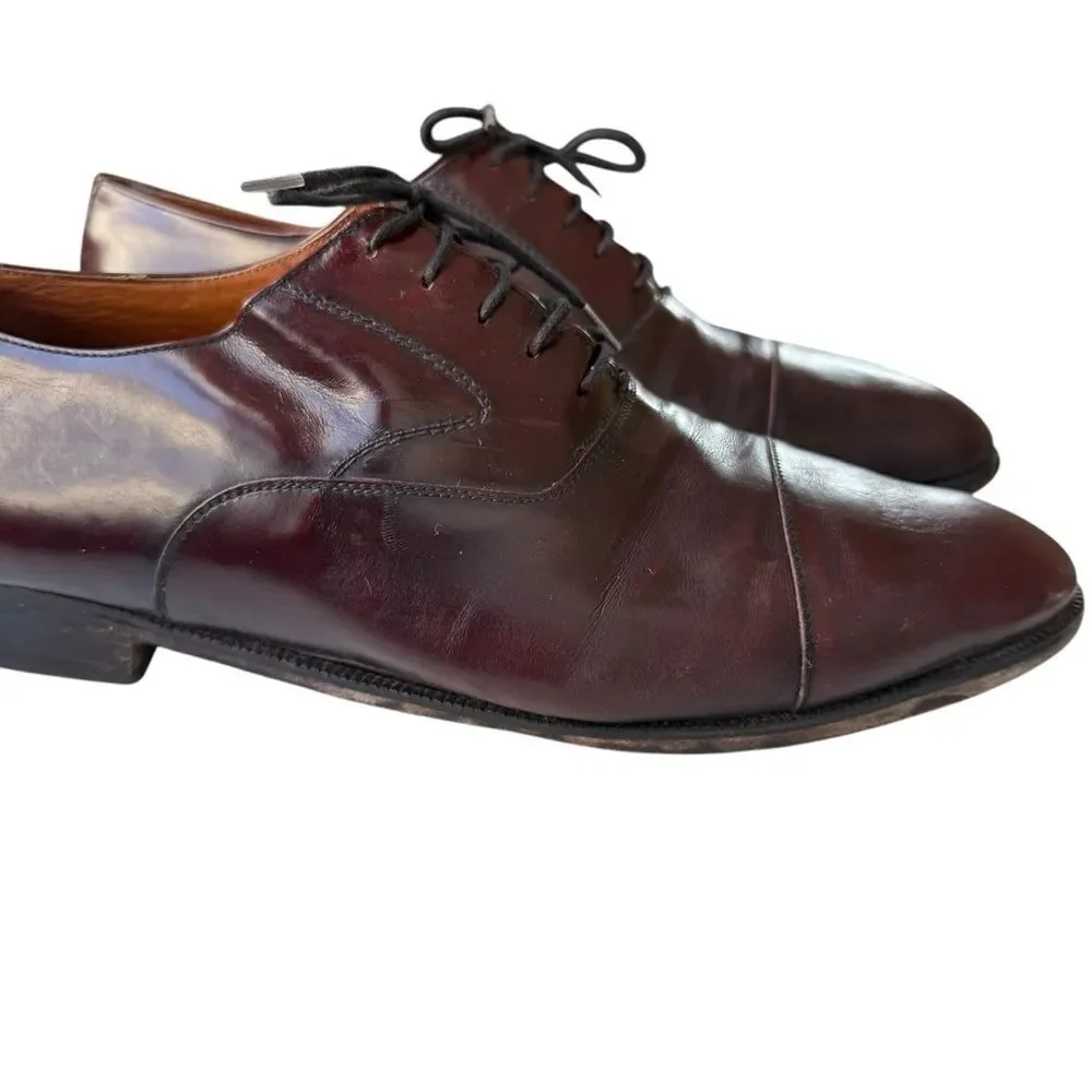 Leather Cap Toe Lace Up Oxford Dress Shoe Men’s Size 10 D Bordeaux Made in Italy
